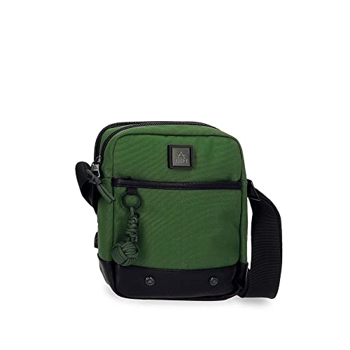 joumma bags,s.l. Adept Fox Umhängetasche mit Zwei Fächern, Grün, 17 x 22 x 7 cm, Polyester und PU, grün, Umhängetasche mit Zwei Fächern von joumma bags,s.l.