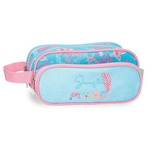 Enso Jungle Mood, Kulturbeutel, Umhängetasche, Organizer, Verschiedene Fächer, Rosa und Blau, blau, Dreifaches Federmäpp von Enso