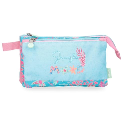 Enso Jungle Mood Dreifach-Federmäppchen, Blau, 22 x 12 x 5 cm, Polyester von Enso
