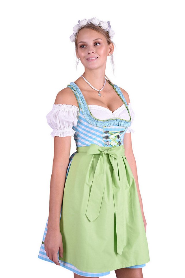 Entari Dirndl 479GT Trachtenkleid Türkis kariert Golden Trachten (3tlg) von Entari