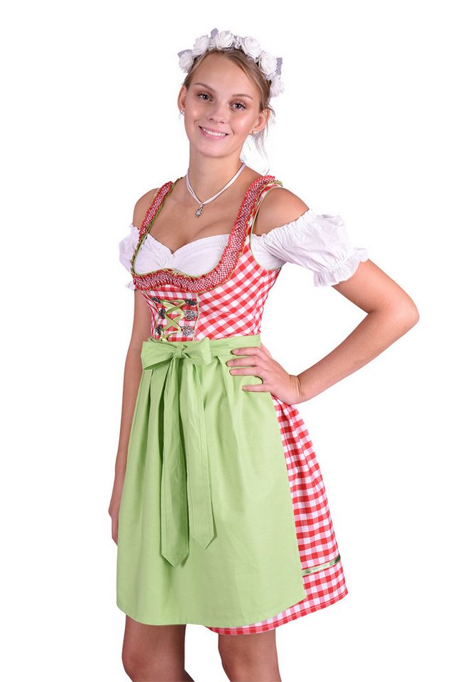 Entari Dirndl 480GT Trachtenkleid Rot Weiß kariert Golden Trachten (3tlg) Kariert von Entari