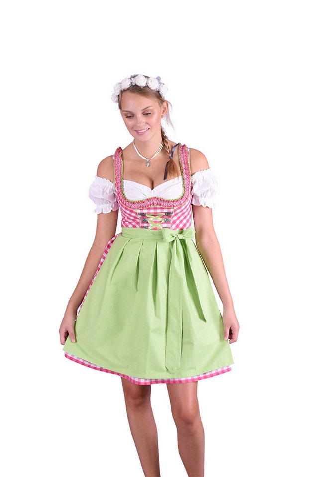 Entari Dirndl 481GT Trachtenkleid Pink Weiß kariert Golden Trachten (3tlg) von Entari