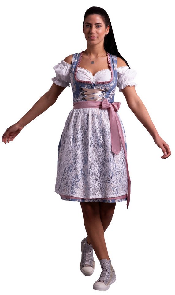 Entari Dirndl 536GT Trachtenkleid Fern Blau Geblümt (3tlg) Geblümt von Entari