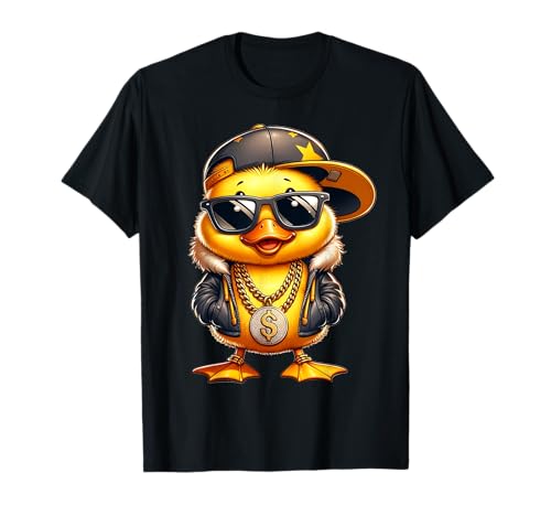 Entchen Designer Designs | Süßes Entchen Rapper T-Shirt | Unisex-Kinder, Herren, Damen | Schwarz | S von Entchen Designer Designs