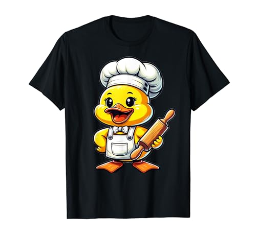 Entchen Designer Designs | Süßes Entchen als Bäcker T-Shirt | Unisex-Kinder, Unisex-Erwachsene | Schwarz | S | Kurzarm | T-Shirt von Entchen Designer Designs
