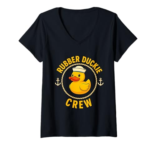 Damen Gummiente Crew Matrosen Abzeichen T-Shirt mit V-Ausschnitt Damen Gummiente Crew Matrosen Abzeichen T-Shirt mit V-Ausschnitt von Entchen Kollektiv