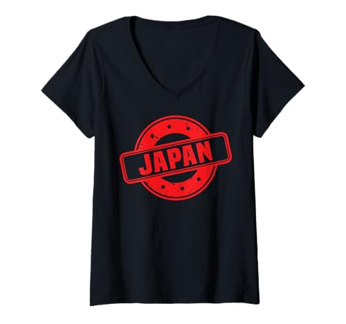Damen Japan Logo #8 Stempel Tokio Urlaub Kyoto Souvenir Fuji Osaka T-Shirt mit V-Ausschnitt Damen Japan Logo #8 Stempel Tokio Urlaub Kyoto Souvenir Fuji Osaka T-Shirt mit V-Ausschnitt von Entdecke die Welt