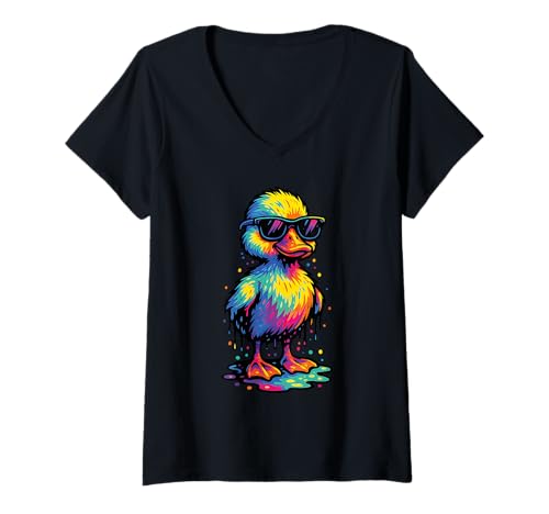 Damen Ente bunte Farben | Süßes Entchen in Regenbogenfarben T-Shirt mit V-Ausschnitt Damen Ente bunte Farben | Süßes Entchen in Regenbogenfarben T-Shirt mit V-Ausschnitt von Ente Designer Designs