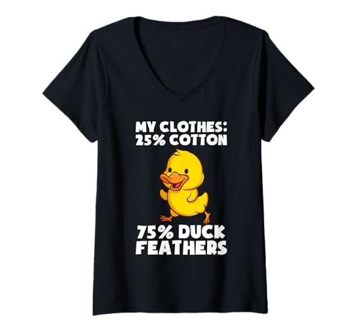 Damen My Clothes 25 Cotton 75 Duck Feathers T-Shirt mit V-Ausschnitt Damen My Clothes 25 Cotton 75 Duck Feathers T-Shirt mit V-Ausschnitt von Ente Federn I Lustiger Spruch I Geschenk
