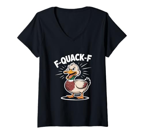 Damen F-Quack-F Lustige Ente Sarkasmus Meme Spruch T-Shirt mit V-Ausschnitt Damen F-Quack-F Lustige Ente Sarkasmus Meme Spruch T-Shirt mit V-Ausschnitt von Ente Humor Sarkastischer Spruch Meme Satire