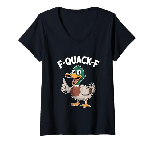 Damen F Quack F Ente Spruch Lustig Stockente Humor T-Shirt mit V-Ausschnitt Damen F Quack F Ente Spruch Lustig Stockente Humor T-Shirt mit V-Ausschnitt von Ente Stockente Humor Spruch Lustig Meme Sarkasmus