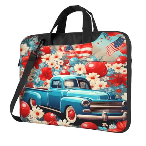 Entemne 13/14/15,6 Zoll Laptoptasche Independense Day Auto Floral Laptop Sleeve Case für Damen Herren Leicht Wasserabweisend Computer Tablet Schultertasche Aktentasche, multi, 13 inch von Entemne
