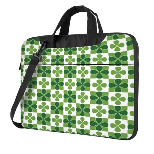 Entemne 13 Zoll Laptoptasche St. Patrick's Green Clover Kleeblatt Plaid Laptop-Hülle für Damen Herren Leicht Wasserabweisend Computer Tablet Schultertasche Aktentasche, multi, 14 inch von Entemne