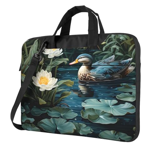 Entemne Aniaml Laptoptasche, 33 cm (13 Zoll), Ente Wildblume, Laptop-Hülle für Damen und Herren, leicht, wasserabweisend, Computer-Tablet-Umhängetasche, Aktentasche, multi, 15.6 inch von Entemne