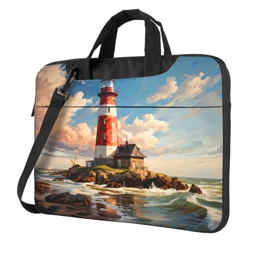 Entemne Laptoptasche für Damen und Herren, 33 cm (13 Zoll), Leuchtturm, Meer, Malerei, leicht, wasserabweisend, Computer-Tablet-Umhängetasche, Aktentasche, multi, 15.6 inch von Entemne