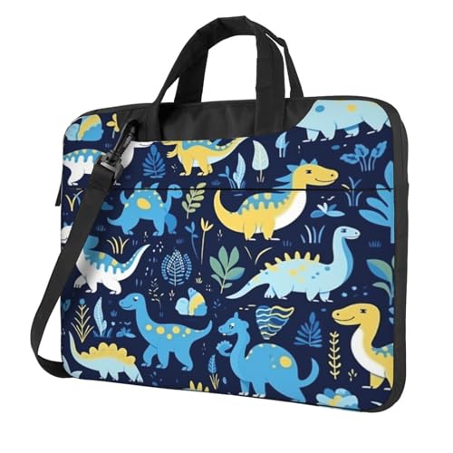 Entemne Laptoptasche mit Cartoon-Tiermotiv, Dinosaurier, tropische Bäume, für Damen und Herren, leicht, wasserabweisend, für Computer, Tablet, Schultertasche, Aktentasche, multi, 13 inch von Entemne