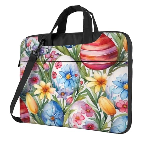 Entemne Laptoptasche mit Oster-Blumeneier-Muster, Laptophülle für Damen und Herren, leicht, wasserabweisend, für Computer, Tablet, Schultertasche, Aktentasche, 33 cm (13 Zoll), multi, 14 inch von Entemne
