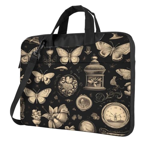 Entemne Laptoptasche mit Schmetterlings-Uhr-Muster, für Damen und Herren, leicht, wasserabweisend, für Computer, Tablet, Schultertasche, Aktentasche, multi, 14 inch von Entemne