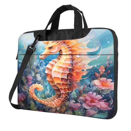 Entemne Laptoptasche mit Seepferdchen-Motiv, Blumenmuster, für Damen und Herren, leicht, wasserabweisend, für Computer, Tablet, Schultertasche, Aktentasche, multi, 13 inch von Entemne