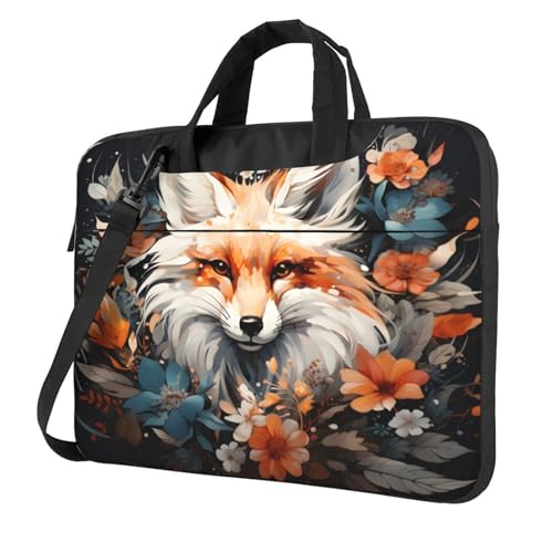 Entemne Laptoptasche mit Tiermotiven, Fuchs, Blumenmuster, für Damen und Herren, leicht, wasserabweisend, für Computer, Tablet, Schultertasche, Aktentasche, multi, 14 inch von Entemne