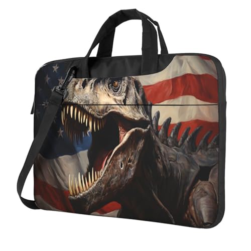 Entemne Laptoptasche mit USA-Flagge, Dinosaurier-Muster, für Damen und Herren, leicht, wasserabweisend, für Computer, Tablet, Schultertasche, Aktentasche, multi, 14 inch von Entemne