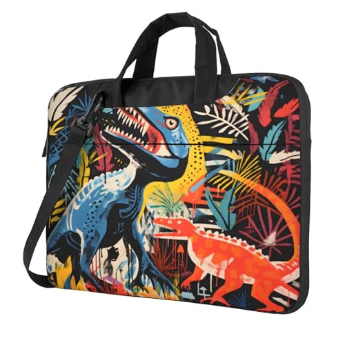 Entemne Laptoptasche mit abstraktem Dinosaurier-Kunstmuster, Laptop-Hülle für Damen und Herren, leicht, wasserabweisend, für Computer, Tablet, Schultertasche, Aktentasche, multi, 14 inch von Entemne