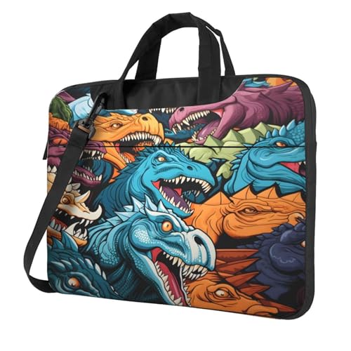 Entemne Laptoptasche mit buntem Dinosaurier-Muster, für Damen und Herren, leicht, wasserabweisend, für Computer, Tablet, Schultertasche, Aktentasche, multi, 14 inch von Entemne