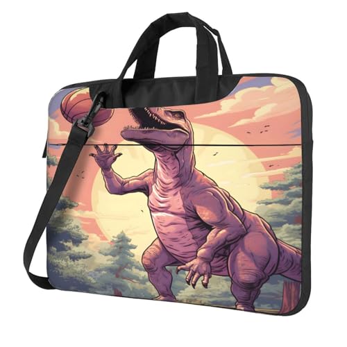 Entemne Laptoptasche mit lustigem Dinosaurier-Basketballspieler, für Damen und Herren, leicht, wasserabweisend, für Computer, Tablet, Schultertasche, Aktentasche, multi, 15.6 inch von Entemne