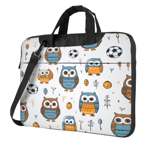 Entemne Laptoptasche mit lustigem Eulen-Fußball-Muster, Laptophülle für Damen und Herren, leicht, wasserabweisend, für Computer, Tablet, Schultertasche, Aktentasche, 33 cm (13 Zoll), multi, 15.6 inch von Entemne