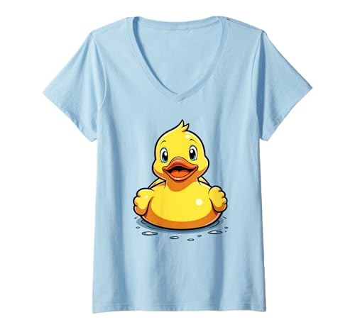 Damen Ente Kostüm Enten Kostüm Entenkostüm gelb gelbe Ente süßes T-Shirt mit V-Ausschnitt von Entenküken Ente gelb Entenkostüm Karneval Fasching