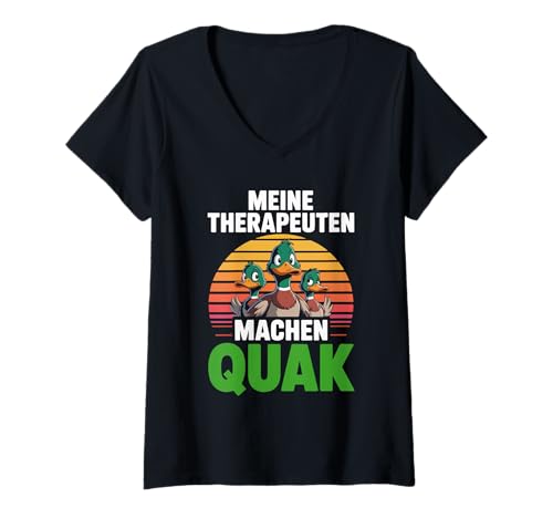 Damen Meine Therapeuten Machen Quak Enten T-Shirt mit V-Ausschnitt Damen Meine Therapeuten Machen Quak Enten T-Shirt mit V-Ausschnitt von Entenliebhaber Therapie Humor Spaß