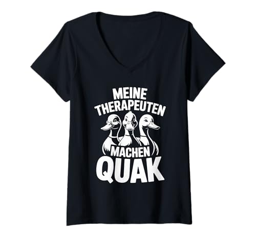 Damen Meine Therapeuten Machen Quak Enten T-Shirt mit V-Ausschnitt Damen Meine Therapeuten Machen Quak Enten T-Shirt mit V-Ausschnitt von Entenliebhaber Therapie Humor Spaß