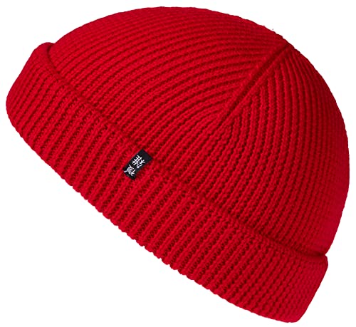 Enter the Complex® Fisherman Beanie, 100% Merino Wolle, Docker Mütze, Fischermütze, Seemannsmütze, Ribbstrick, Damen und Herren, Rot von Enter the Complex