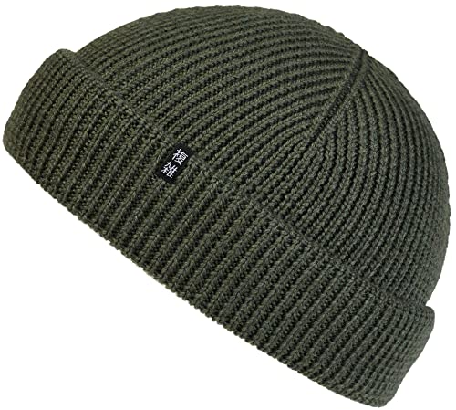 Enter the Complex® Fisherman Beanie, 100% Merino Wolle, Trawler Mütze, Fischermütze, Troyer, Ribbstrick, Damen und Herren, Olive von Enter the Complex