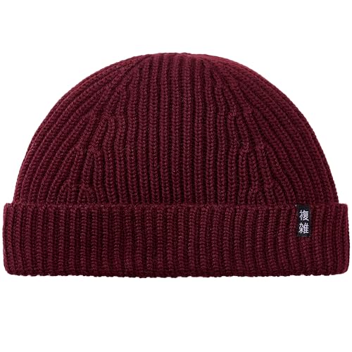 Enter the Complex® Kurze Fisherman Beanie, Docker Mütze, Herren und Damen, Trawler Beanie, 100% Merino Wolle, Rollmütze, Bordeaux von Enter the Complex