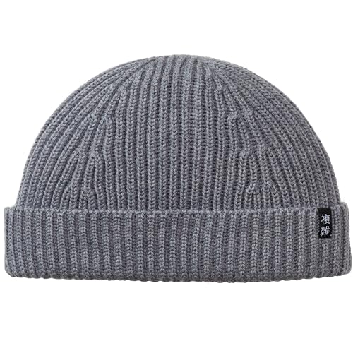 Enter the Complex® Kurze Fisherman Beanie, Docker Mütze, Herren und Damen, Trawler Beanie, 100% Merino Wolle, Rollmütze, Grau von Enter the Complex