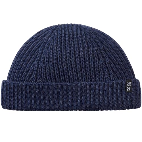 Enter the Complex® Kurze Fisherman Beanie, Docker Mütze, Herren und Damen, Trawler Beanie, 100% Merino Wolle, Rollmütze, Navy von Enter the Complex