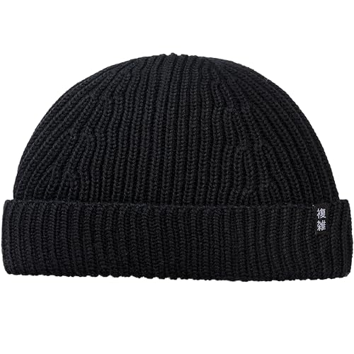 Enter the Complex® Kurze Fisherman Beanie, Docker Mütze, Herren und Damen, Trawler Beanie, 100% Merino Wolle, Rollmütze, Schwarz von Enter the Complex