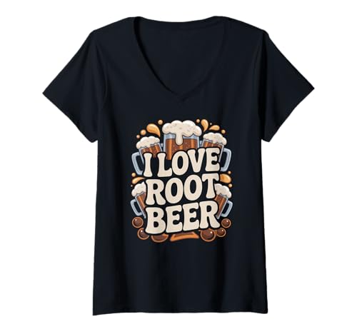 Damen Lustige Grafik „Ich Liebe Root Beer Enthusiast“ T-Shirt mit V-Ausschnitt Damen Lustige Grafik „Ich Liebe Root Beer Enthusiast“ T-Shirt mit V-Ausschnitt von Enthusiastic Beverage Lovers Unite