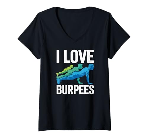 Damen I Love Burpees Motivierendes Zitat T-Shirt mit V-Ausschnitt Damen I Love Burpees Motivierendes Zitat T-Shirt mit V-Ausschnitt von Enthusiasts Fitness Workout Motivation