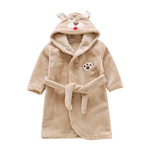 Kinder Bademantel mit Kapuze Nachthemd, Niedlich Handtuch Pyjamas Flanell Nachtwäsche Robe Karikatur Schlafanzüge Hausmantel Cartoon Bademäntel Mit Kapuze Warm Flanell Nachthemd (Khaki, 1-2 Jahre) von Entireface