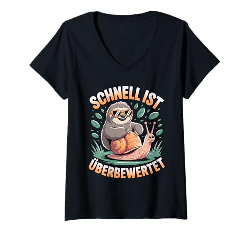 Damen Schnell Ist Überbewertet Lustige Tiere T-Shirt mit V-Ausschnitt Damen Schnell Ist Überbewertet Lustige Tiere T-Shirt mit V-Ausschnitt von Entspannte Tiere Langsame Lebensweise