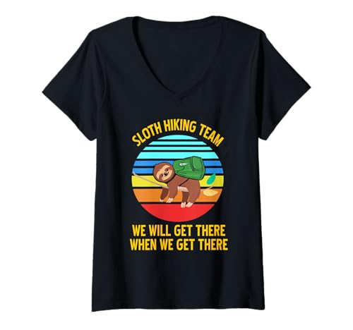 Damen Lustiges Faultier Wandern Team Outdoor Abenteuer Humor T-Shirt mit V-Ausschnitt Damen Lustiges Faultier Wandern Team Outdoor Abenteuer Humor T-Shirt mit V-Ausschnitt von Entspannte Wanderer und Natur Liebhaber