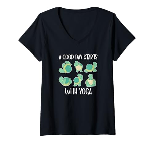 Damen EIN Guter Tag Beginnt Mit Yoga Schildkröte Entspannt T-Shirt mit V-Ausschnitt Damen EIN Guter Tag Beginnt Mit Yoga Schildkröte Entspannt T-Shirt mit V-Ausschnitt von Entspannte Yoga Schildkröten Harmonische