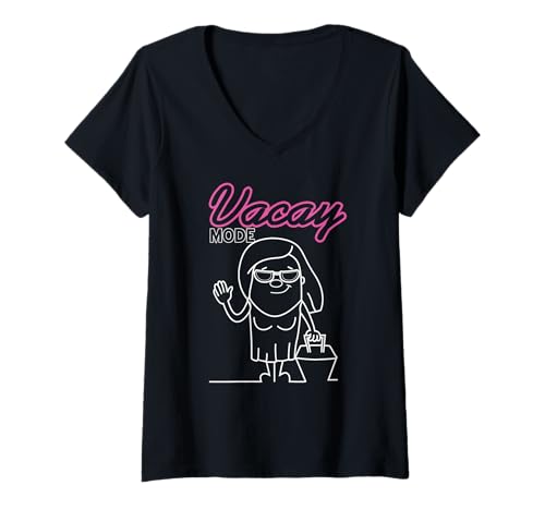 Damen Urlaubsmodus aktiviert Lustiger Reisehumor T-Shirt mit V-Ausschnitt von Entspannter Ferienstil Sommerfreude