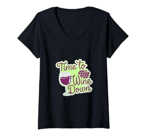 Damen Time To Wine Down Entspannung Chill |---- T-Shirt mit V-Ausschnitt von Entspannter Weintrinker