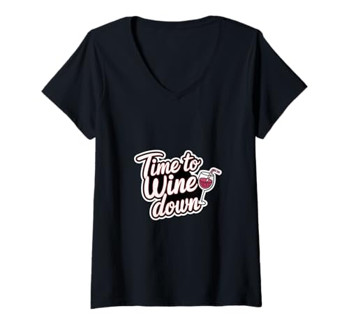 Damen Time To Wine Down Entspannung Chill |----- T-Shirt mit V-Ausschnitt Damen Time To Wine Down Entspannung Chill |----- T-Shirt mit V-Ausschnitt von Entspannter Weintrinker