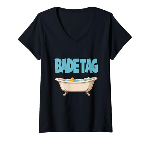 Damen Badetag Badewanne Baden Rubber Duck Tub Bubbles Entspannung T-Shirt mit V-Ausschnitt Damen Badetag Badewanne Baden Rubber Duck Tub Bubbles Entspannung T-Shirt mit V-Ausschnitt von Entspannung Badezeit Gummi-Ente Bubbles Spa