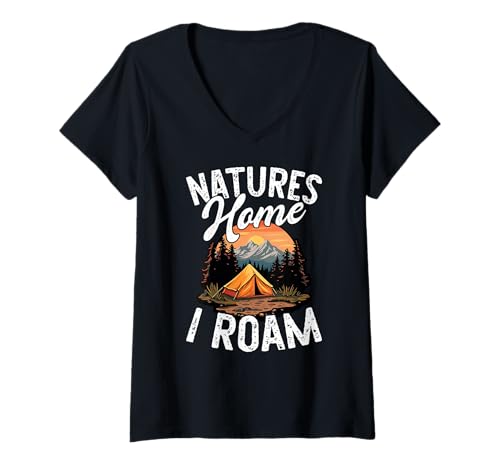 Damen Naturhaus Ich Streift Bergcamping T-Shirt mit V-Ausschnitt Damen Naturhaus Ich Streift Bergcamping T-Shirt mit V-Ausschnitt von Entspannung Im Freien Camping Stress Entlasten Die