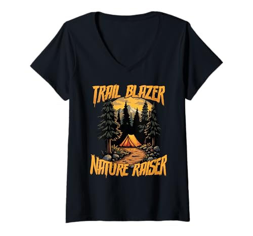 Damen Trail Blazer Nature Raiser Wandercamping T-Shirt mit V-Ausschnitt Damen Trail Blazer Nature Raiser Wandercamping T-Shirt mit V-Ausschnitt von Entspannung Im Freien Camping Stress Entlasten Die